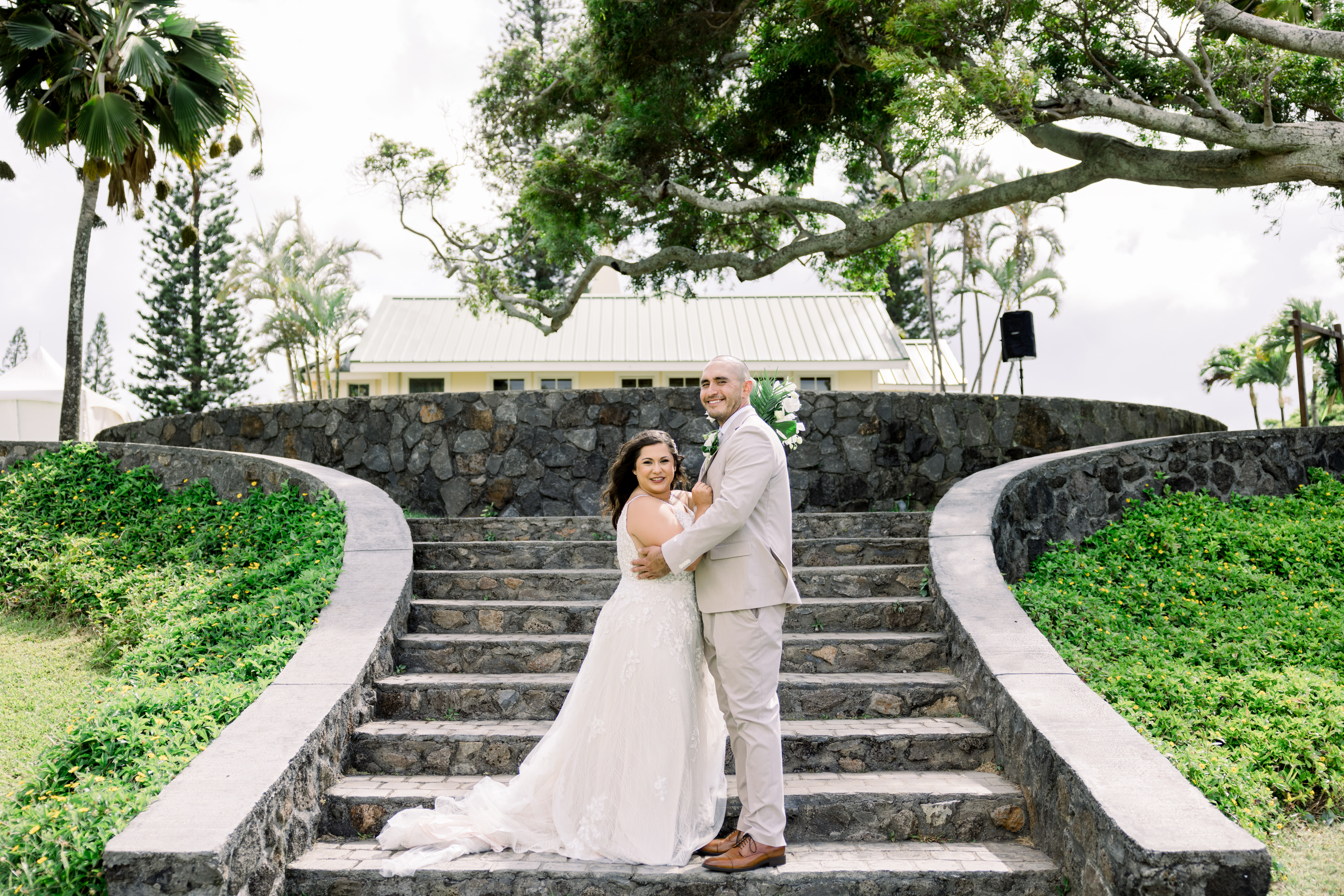 Maui Wedding Photographers captured Californian couple Sarah and Bobby for their portraits at the Pineapple Chapel in Kapalua.